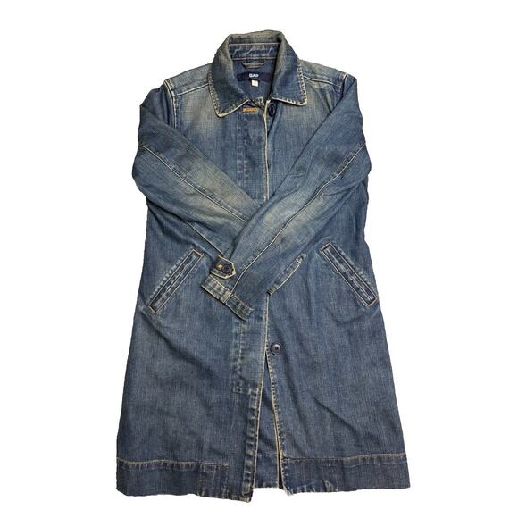 Vintage Gap Size XS Medium Wash Denim Duster Dress Trench Coat Y2K 90’s - Picture 1 of 6